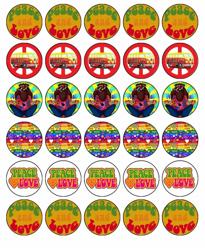 Peace & Love Cupcake Toppers Edible Wafer Birthday Cake Decorations (1 Size)