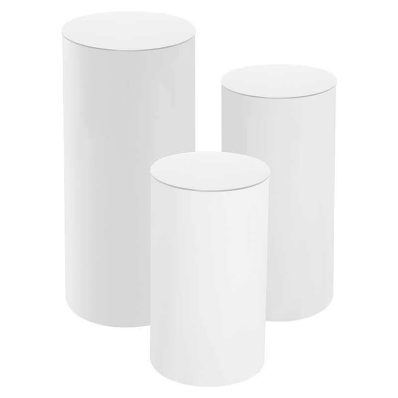 White 3-Piece Cylindrical Pedestal Display Stands PVC & Acrylic 33/36/40cm gallery