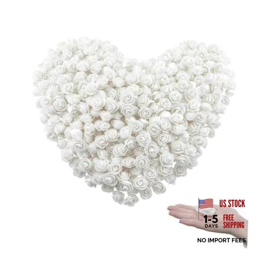 100PCS 3.5cm PE Foam Artificial Flowers, Mini Fake Rose Heads with OPP White