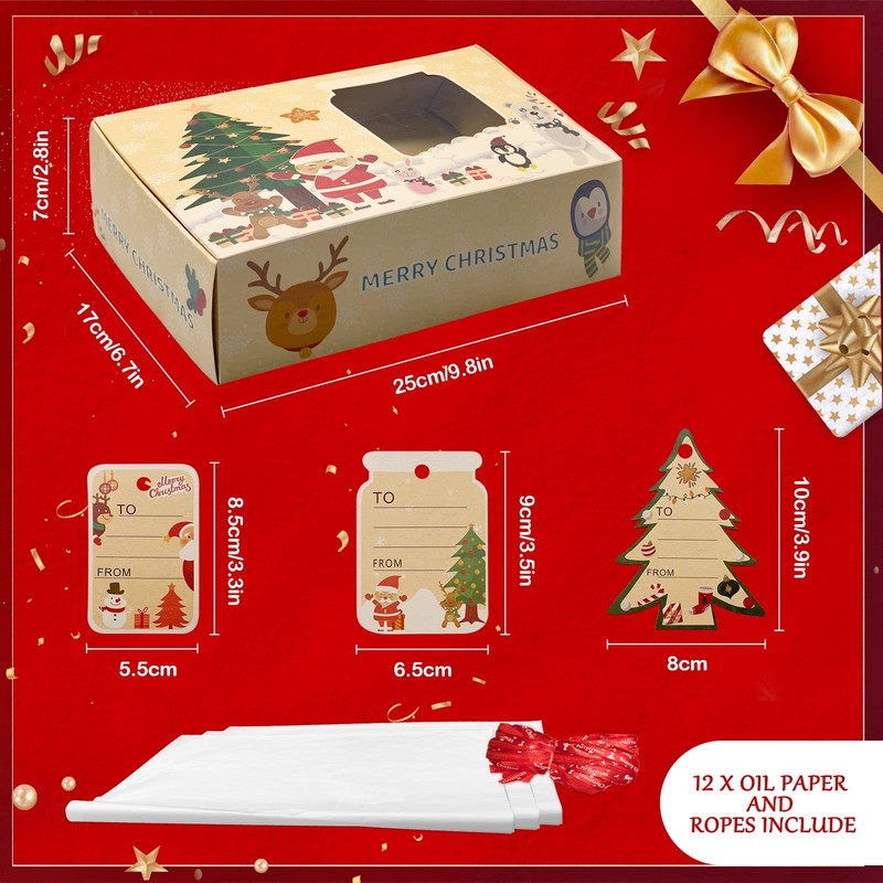 12 Packs Brown Christmas Cookie Boxes with Window for Gift Giving, Cute Carto... gallery