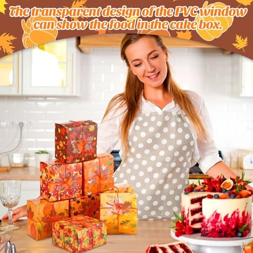 Sets Fall Bakery Boxes Bulk with Clear Window 5x5x3 Inch with Maple Leave 60 gallery