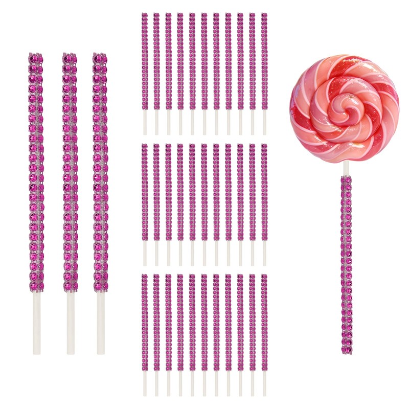 36 Pcs Bling Cake Lollipop Sticks, Glitter Rhinestone Lollipop Sticks, Rose Red