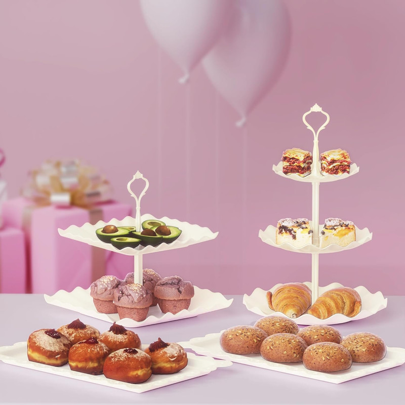 10 Pack Cake Stand Set with 3 X Two-Tier and 3 X Three-Tier Cupcake Stands, Plas gallery