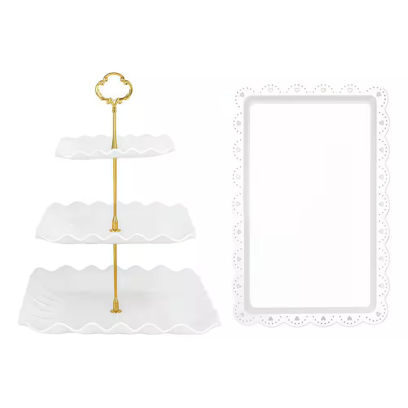 3-Tier White Dessert Display Cake Stand with Serving Tray for Tea Parties, Birth