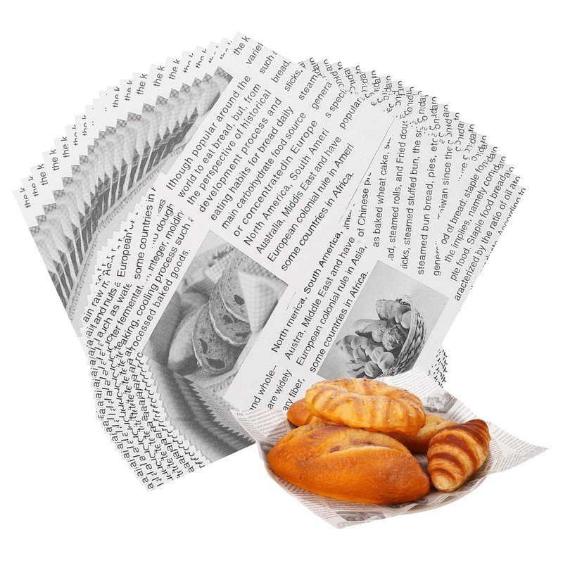 50Pcs Sandwich Wrapping Paper, 6.3×6.3″ Food Basket Liners, White (Newspaper)