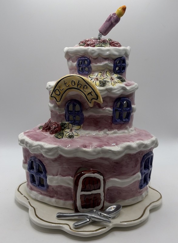 October Pink Ceramic Birthday Cake & Plate, Blue Sky Clayworks/Heather Goldminc
