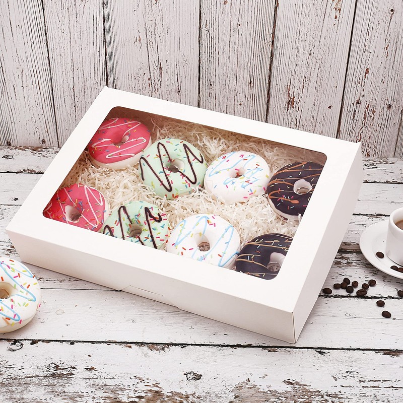 Cookie Boxes 14" x 10" x 2.5" White Bakery Boxes with Window Auto-Popup Treat... gallery