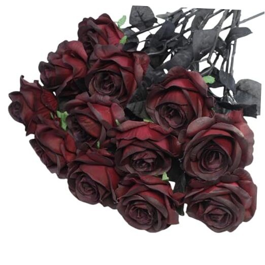Artificial Roses Flowers, 12 Pcs Fake Rose in Bulk, Long Stem 12-PCS Burgundy