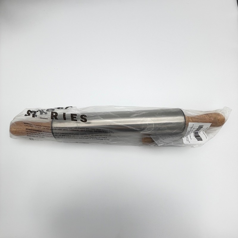 Short Stories 17 Inch Stainless Steel Rolling Pin Wood Handles FabFitFun NWT gallery