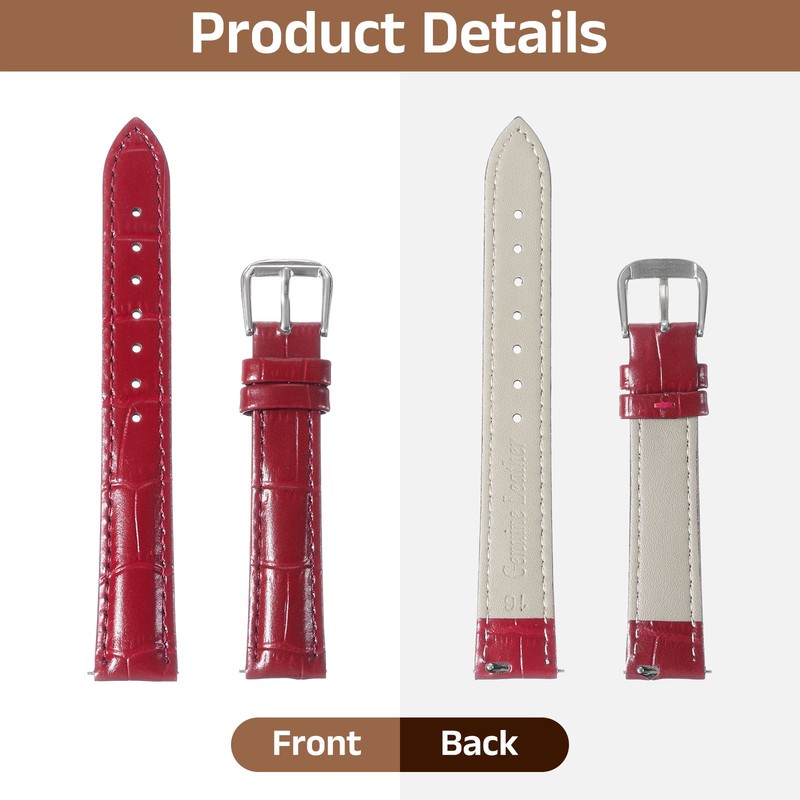 Leather Watch Strap 16mm with Quick Release Red gallery