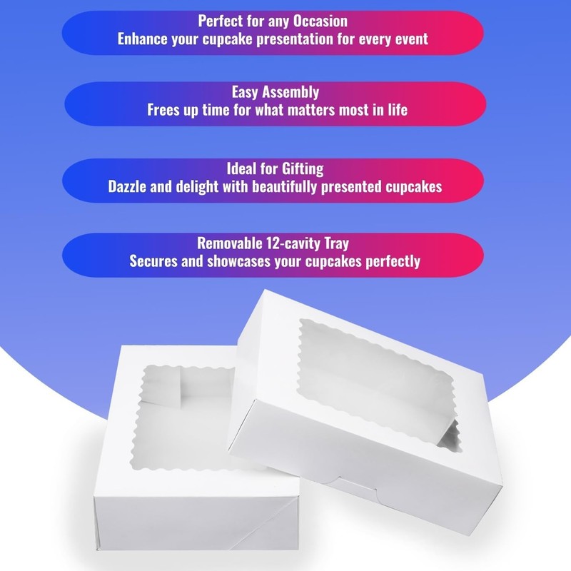 Pre-folded 12 count Cupcake Boxes, 6-Set Cupcake Container with Window Transp... gallery