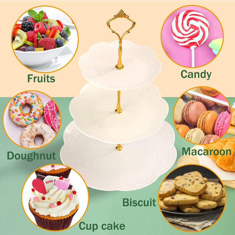 3 Tier Cupcake Stand Cake Stand - Plastic Tiered Serving Tray for Desserts, Cand gallery