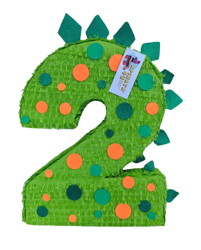 20" Tall Number Two Pinata Second Birthday Pinata Bright Green Dinosaur Theme Di