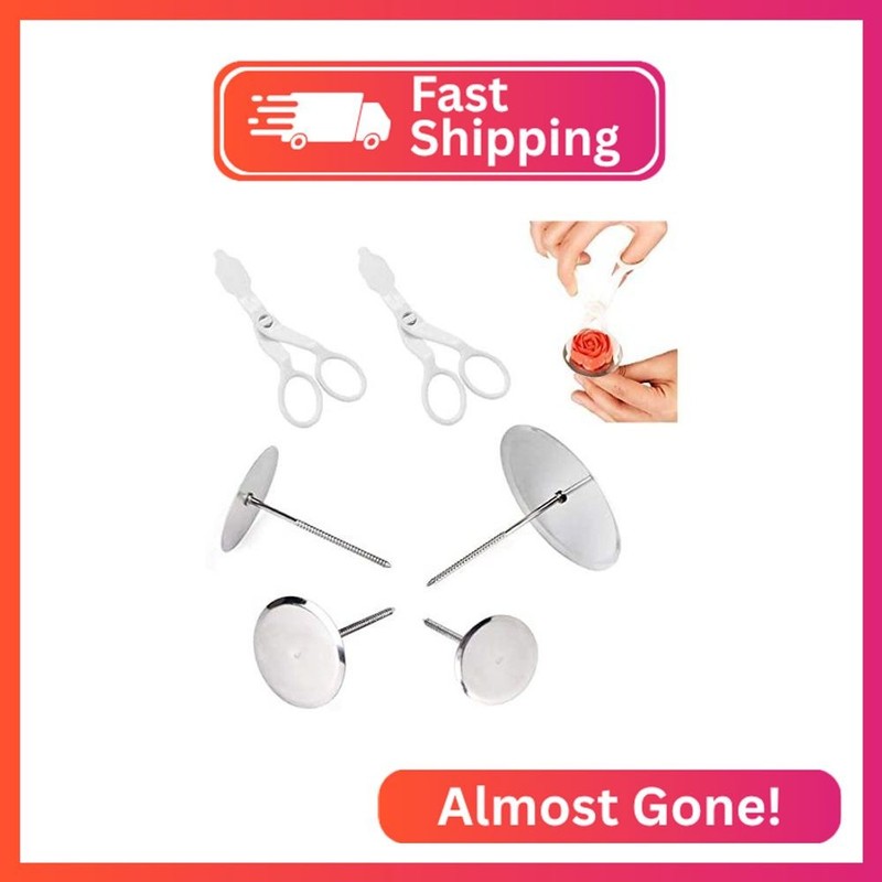 6PCS Cake Flower Nail and Flower Lifters Set, Stainless Steel Cake Cupcake Decor