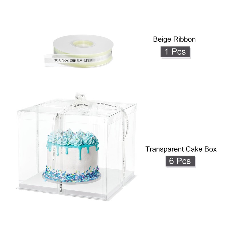6Pcs Clear Cake Box with Ribbon 12"x12"x10" for 10 Inch Cake Packing White gallery