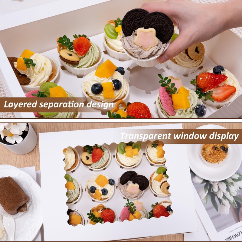 10 Set Cupcake Boxes Cardboard Cupcake with Pvc Window Picnic Containers with... gallery