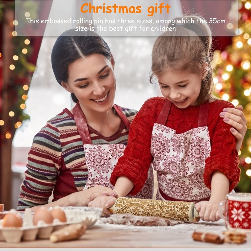 Embossed Rolling Pins Christmas Pin,3D Paisley Pattern 35*5, Wood gallery