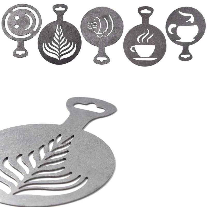 5 Pcs Stainless Steel Reusable Metal Coffee Stencils for Latte Art Coffee Decor