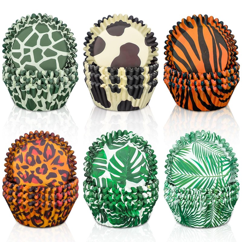 Whaline 600Pcs Tropical Hawaiian Themed Cupcake Liners Animal Print Leopard Z…