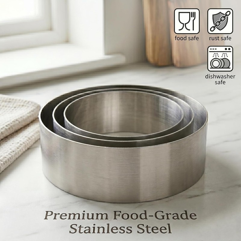 Large Round Cake Ring Set-4/6/8 Inch Biscuit Cutter Stainless Steel Circle Pa... gallery