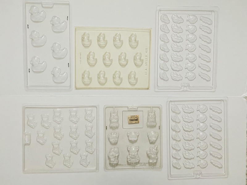 Lot of 30 Vintage Plastic Candy Molds - Hearts, Baby, Easter, Christmas, Misc. gallery