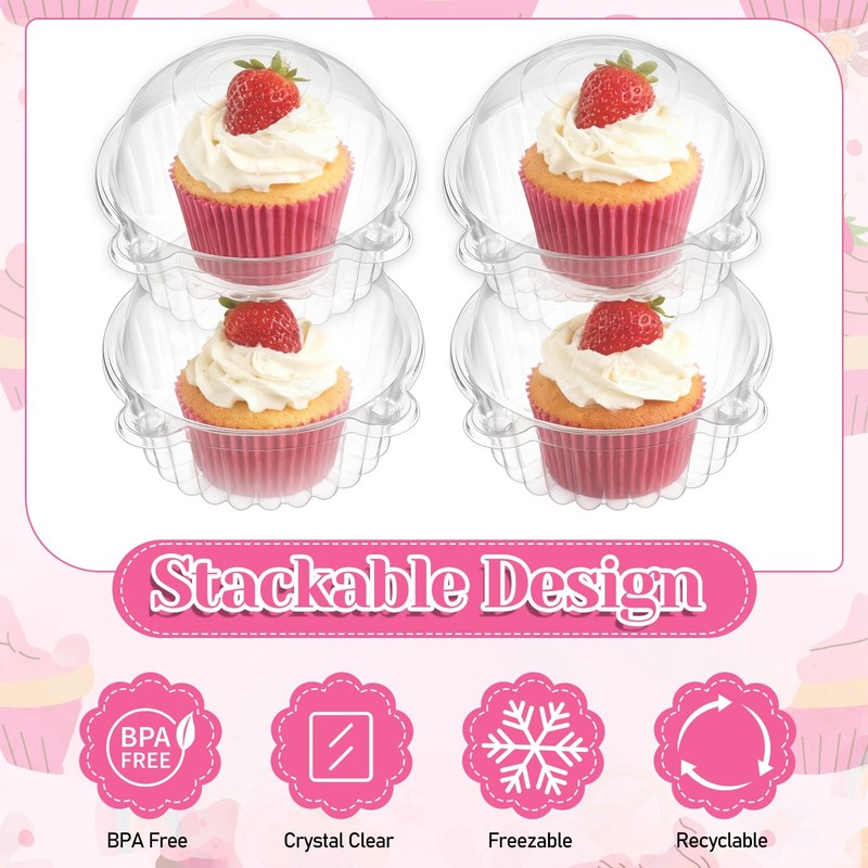 200 Pack Individual Cupcake Holders Plastic Cupcake Containers Clear Disposab... gallery