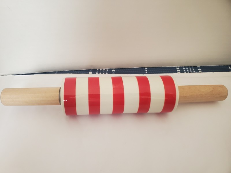 TARGET WONDERSHOP CERAMIC ROLLING PIN RED & WHITE STRIPED WOOD HANDLES BAKING