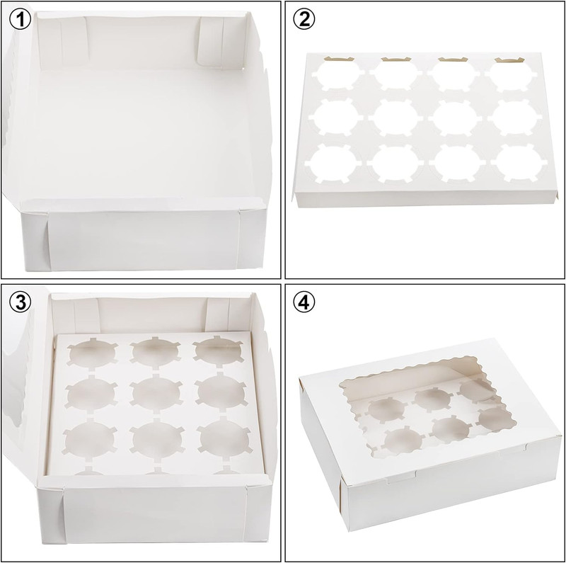 20 Pack Cupcake Boxes 12 Counts White Paper Cupcake Container Inserts &Window Ho gallery