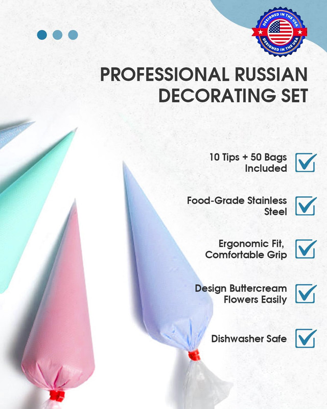 60Pcs Extra Large Russian Piping Tips Set,10 Flower Nozzles Baking, Stainless St gallery
