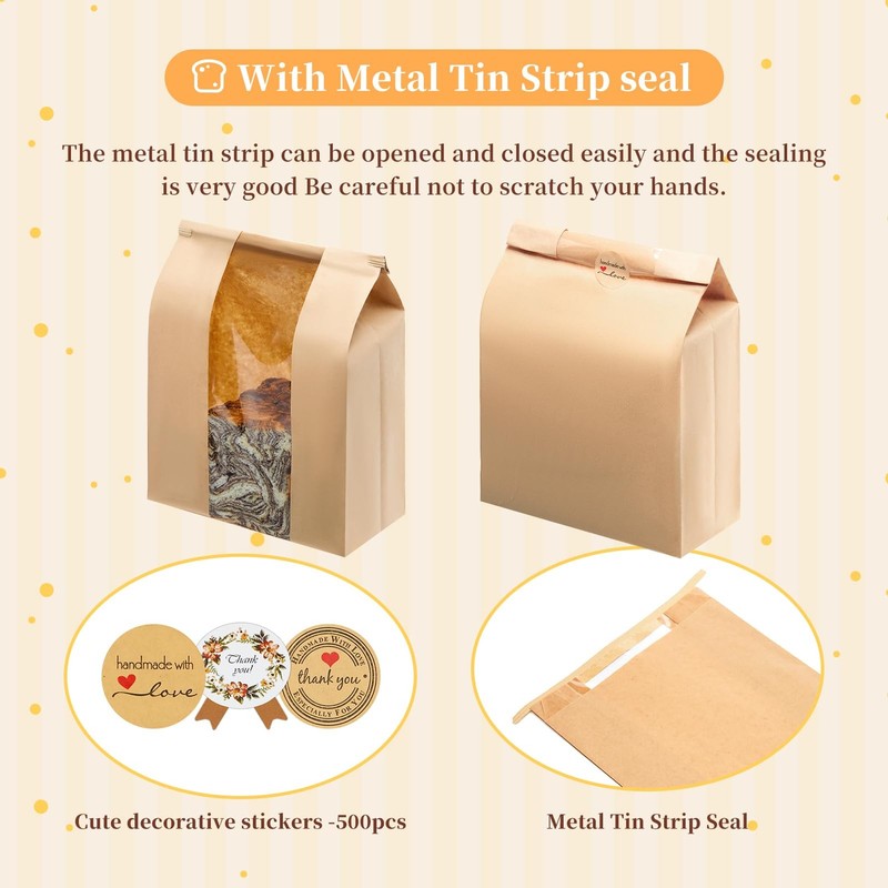 60 Pack Large Kraft Paper Bread Loaf Bag with Tin Tie Tab Lock ，for Homemade ... gallery