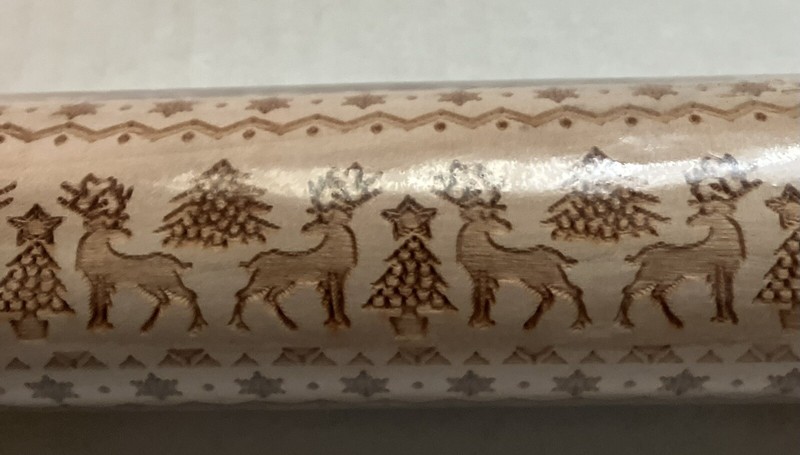 Natural Raw Wood Slender Rolling Pin Decorative Varied Christmas Designs 13.5” gallery