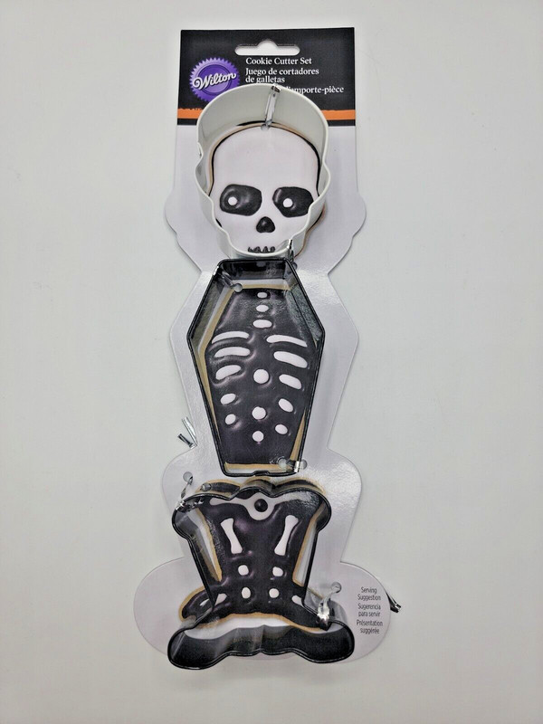Wilton Halloween Skeleton Coffin Skull 3 Pc Cookie Cutter Set Recipe Autumn Fall