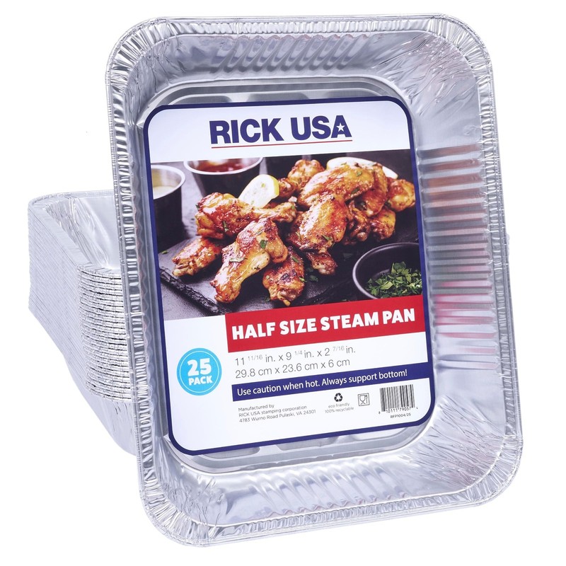 Half Size Steam Pan - 25 Pack - 11.7x9" Disposable Aluminum Foil, Multi-Purpo...