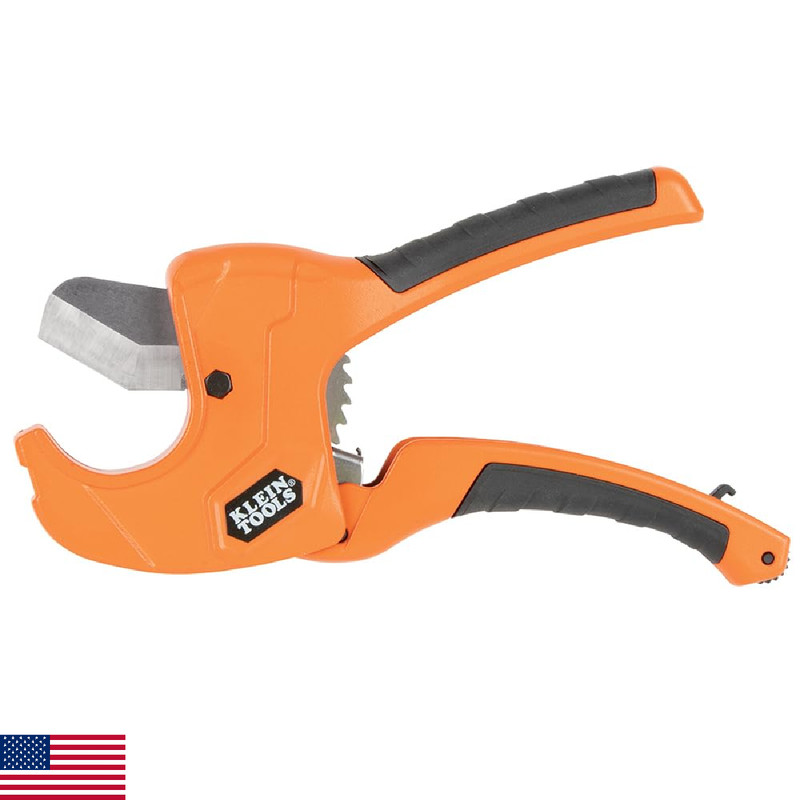 Klein Tools 50063 Ratcheting PVC Pipe Cutter, Cuts 1-1/4-Inch I.D. PVC, CPVC, PE