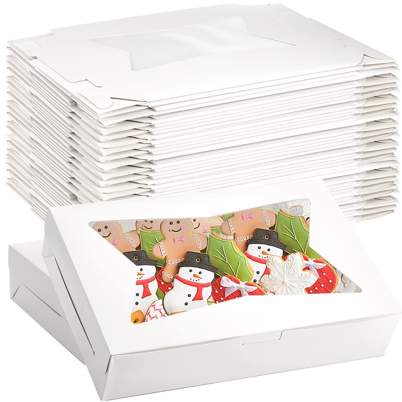 36 Pcs White Bakery Boxes 12″ x 8″ x 2.5″ Cookie Treat Boxes with Clear Windo…