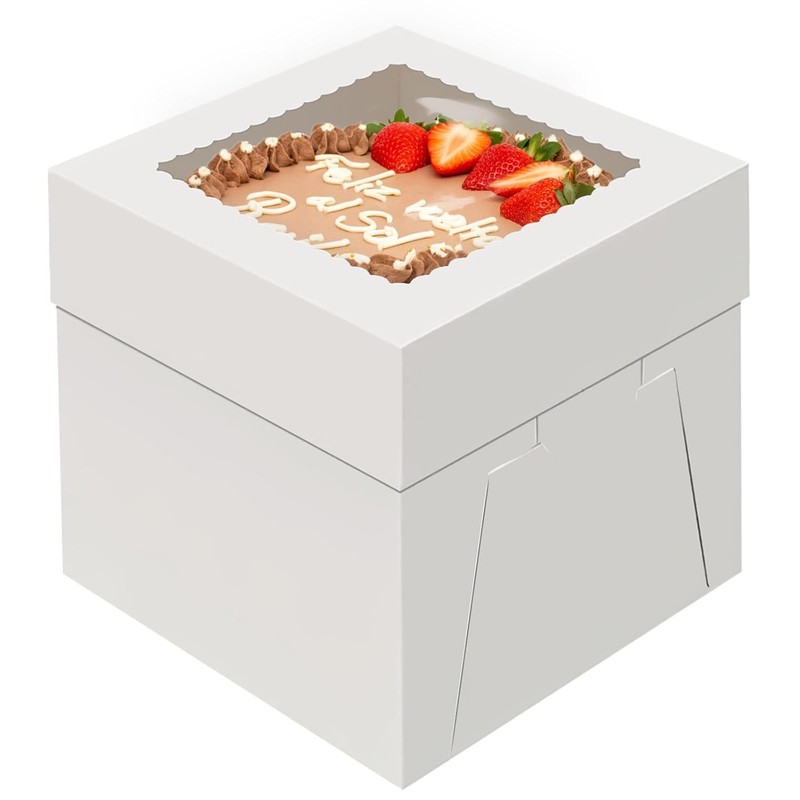 4 Pack White Disposable Cake Transport Containers 8 Inch Bakery Cake Packaging