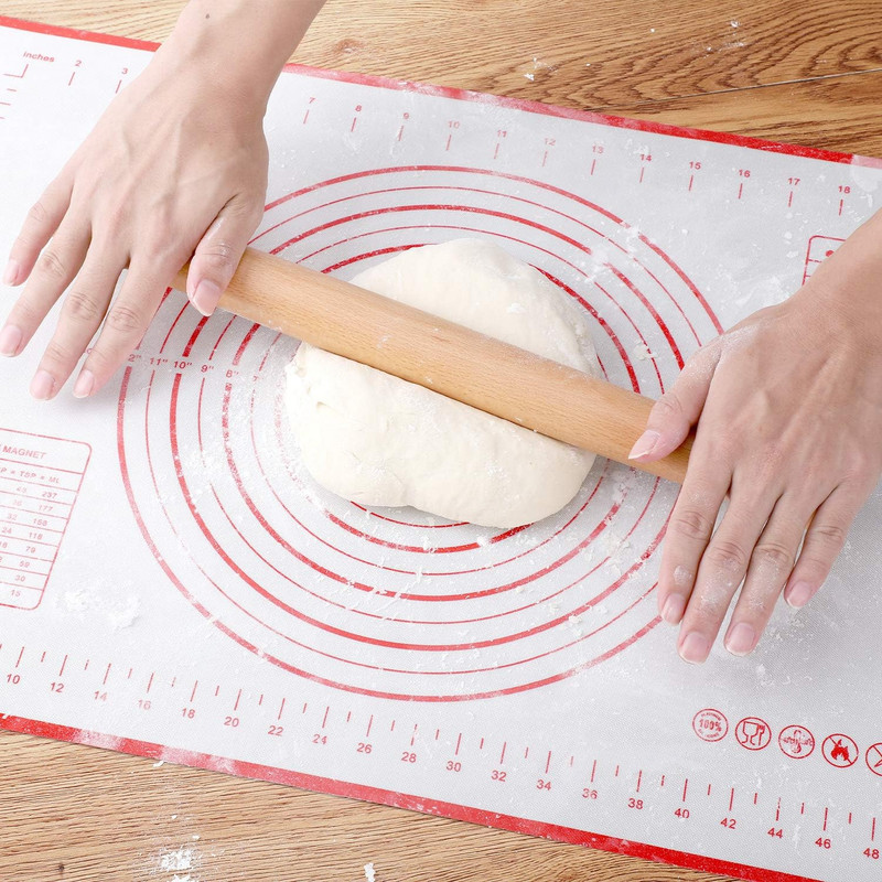 Wood French Rolling Pin for Baking, Wooden Dough Roller with Silicone Baking Ma gallery