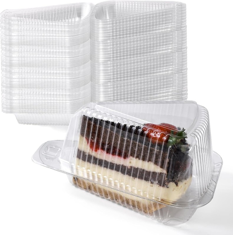 Stackable 300pc Cake Slice Containers Clear Dome Lid Food Grade Portable Togo gallery