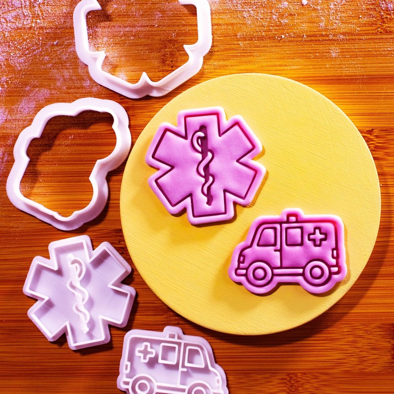 First Responders – Mini Cookie Cutter & Stamp Set – EMS & Ambulance paramedics