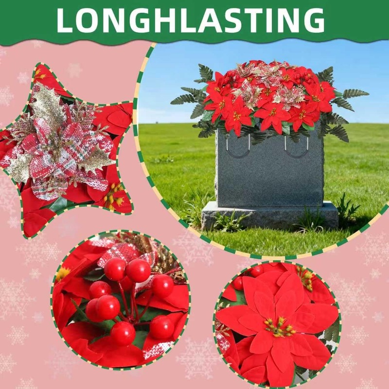 IDMOP Christmas Cemetery Flowers for 27 inches x 19 x 10 inches, Red gallery