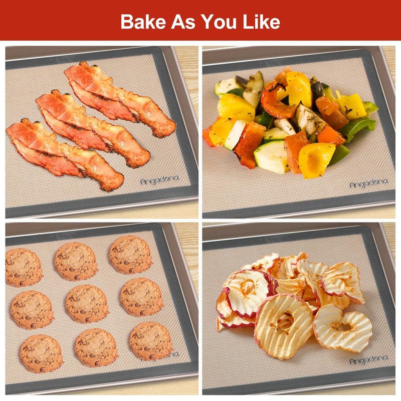 Silicone Baking Mat Set of 6, Half size+Quarter size+Round+Sqaure, Brown gallery