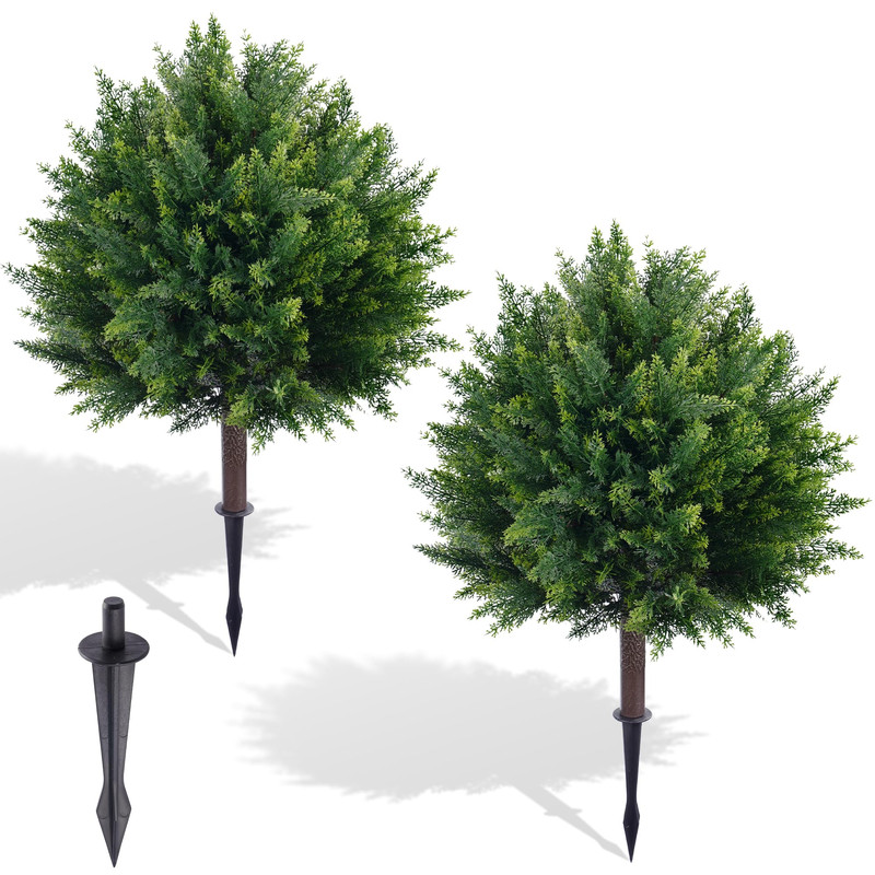 Fonyick 27.6 Artificial Cedar Topiary Ball Trees Set Of 2 Fake Cypress Bushes