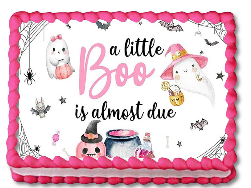 A Little Boo Is Almost Due Edible Image Personalized Baby Shower Cake Topper -1