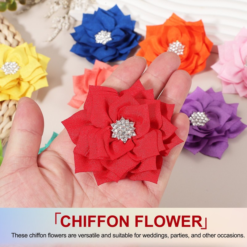 3 pieces for chiffon flower with pearls and rhinestones, red, 5 cm gallery