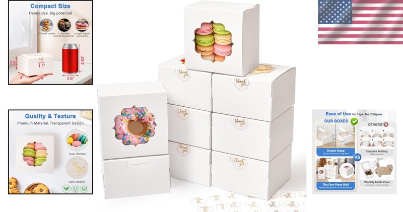 Sturdy 4x4x2.5 Inch Cookie Boxes with Gold Stickers - 25 Pcs for Easy Gifting gallery