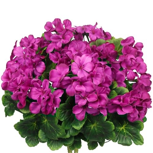 2 Pcs Artificial Geraniums for Outdoors Silk Cemetery Flowers Faux Fuchsia gallery