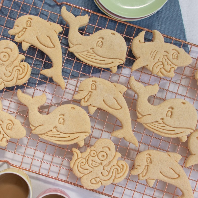 Set of 4 Cute Dolphin, Whale, Shark, Octopus Cookie Cutters - nautical ocean gallery