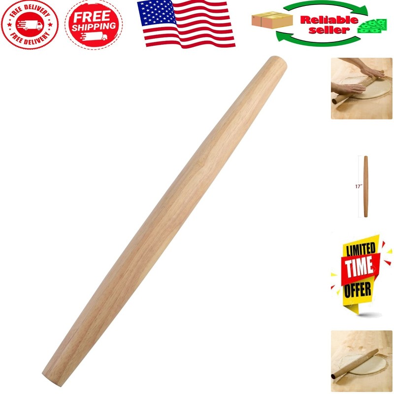 Elegant 17-Inch French Rolling Pin – Solid Rubberwood for Effortless Baking