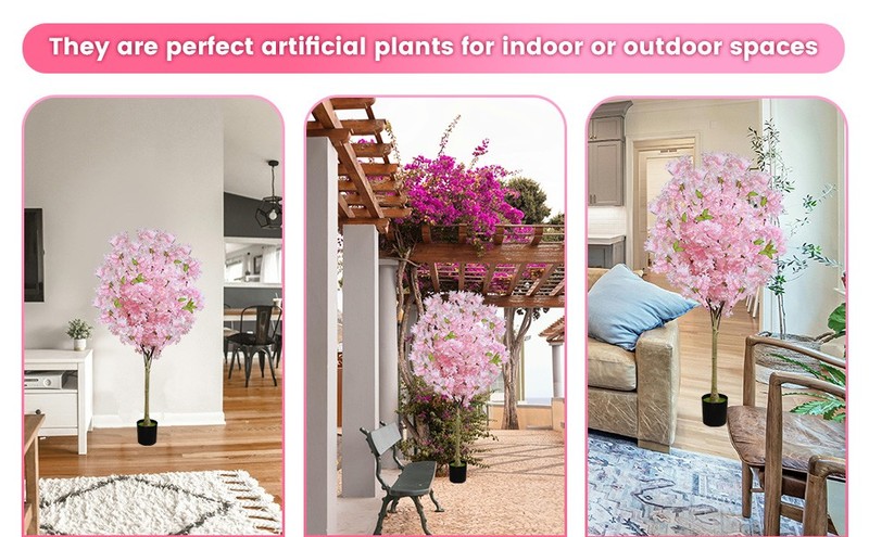 2 Pa Artificial Cherry Blossom Tree,4FT Faux Cherry Blossom Plant in Pot gallery
