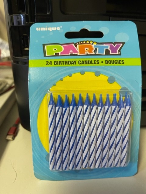 Unique Striped Blue Birthday Candles, 24ct Cake Decoration New!!!
